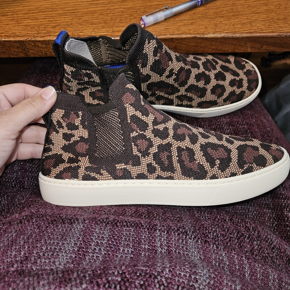 Rothy's Leopard Print Slip-On Sneakers in Brown and Black
